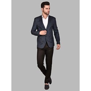 PrintCultr Men Self Design Single Breasted Casual Blazer (Dark Blue)
