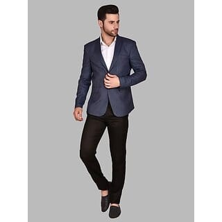 PrintCultr Men Self Design Single Breasted Casual Blazer (Dark Blue)