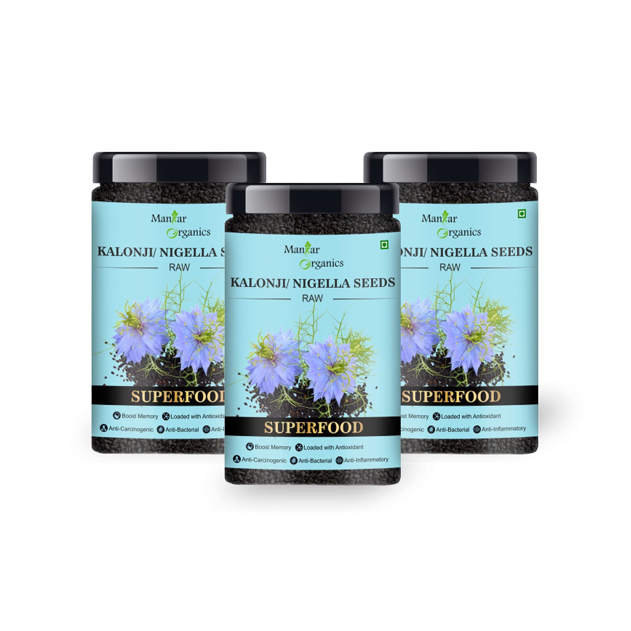 ManHar Organics Nigella Seeds 1350gm Jar - Kalonji seeds for hair growth ( Pack of 3, 450gm each )
