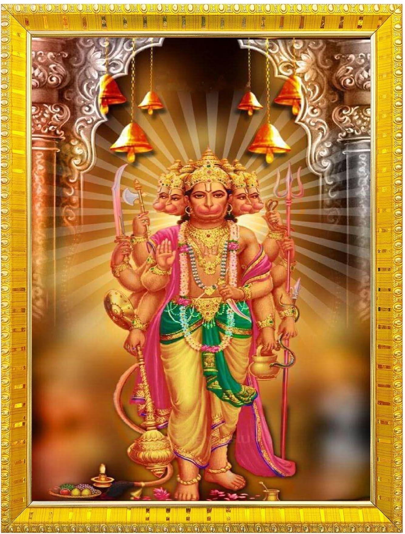 NOKKES 5 Mukhi Hanuman Ji Panchmukh hanuman ji Golden 5X7 Inch Photo Frame_AQW9
