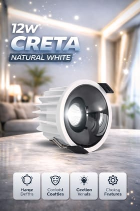 SPARKWORLD 12W LED Creta COB Spot Light White Body with Shining Black Reflector | Natural White | Pack of 1 SPARKWORLD 12W LED Creta COB Spot Light White Body with Shining Black Reflector | Natural White | Pack of 1