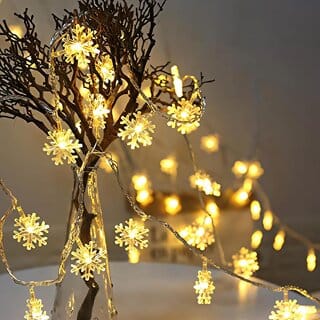Plastic Snow Flake 16 Led 3 Meter String Lights Plug In Fairy String Lights Extendable (Yellow),3 meters