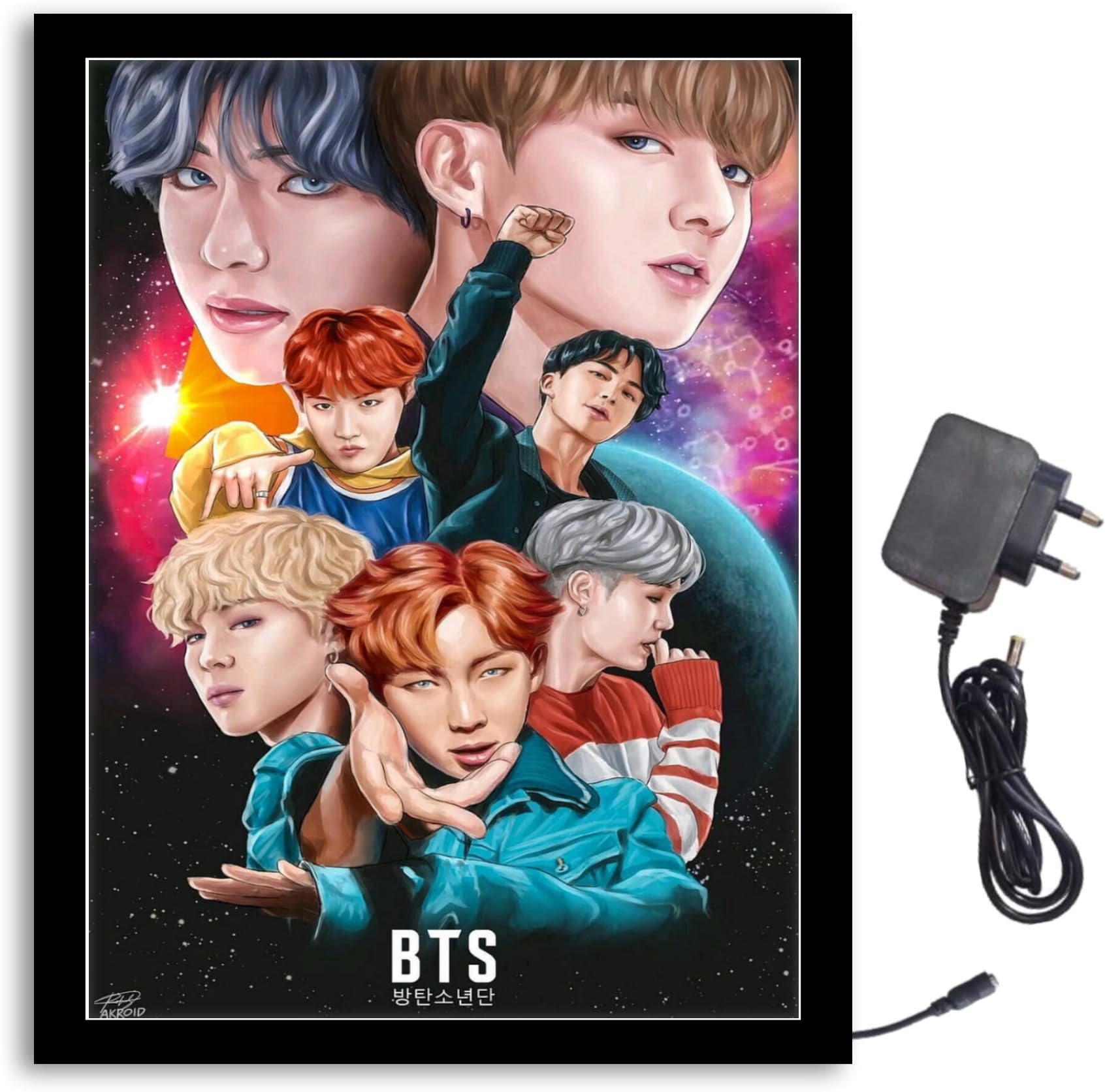 NOKKES Bts With Team Black Light Photo Frame 8X10 inch Led Light photo Frame With Light Adaptor Led Light Photo Frame Black Color Photo Frame_AQW183