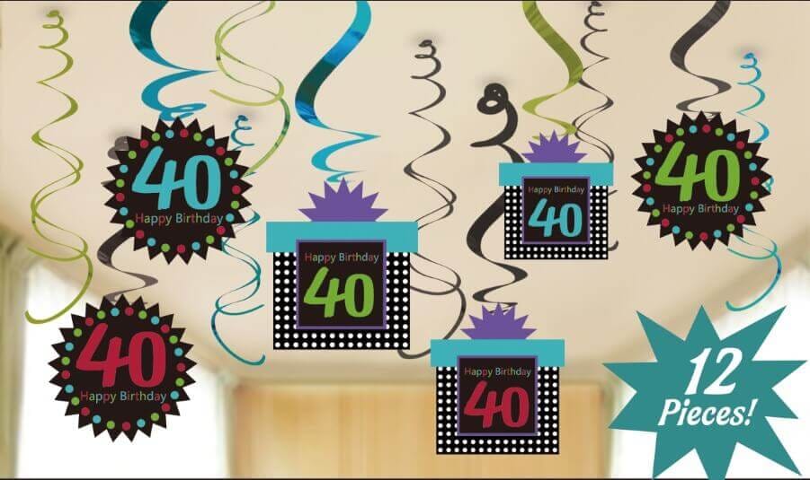 40th Birthday Swirl Decoration - 12 PC
