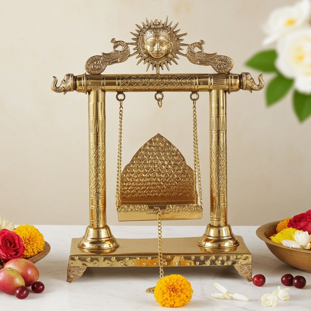 Brass Laddu Gopal Jhula for God Idol ? Krishna Swing Showpiece, Height : 22 Inch (ASMAS227 E)