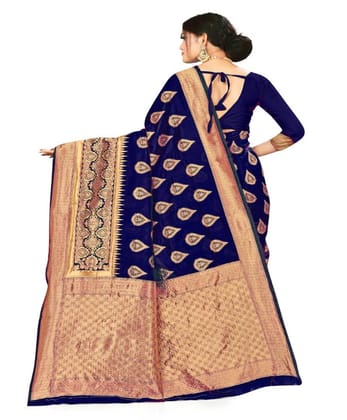 Women's Banarasi Silk Designer Weaving Saree with Unstitched Blouse (Navy Blue, 5.50 Mtrs)