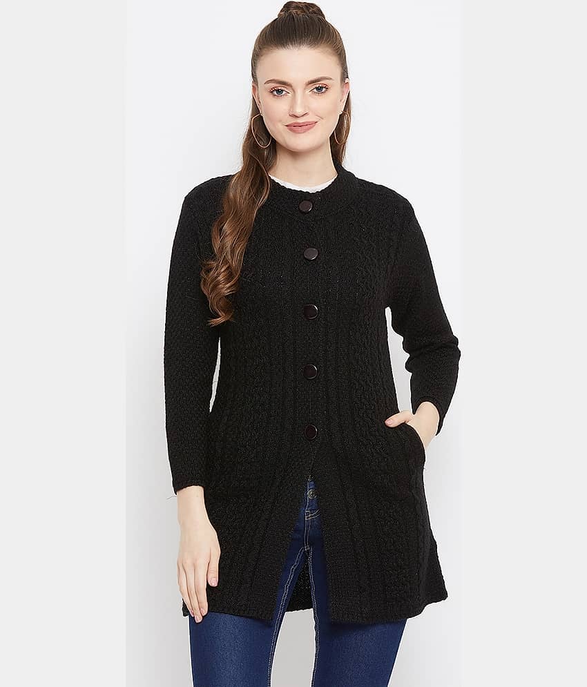 zigo Woollen Round Neck Women's Buttoned Cardigans - Black ( Single )