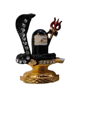 Patwari Arts Decorative Brass Shivling for Car Dashboard with Stones On Shivling, Black and Gold(Color).