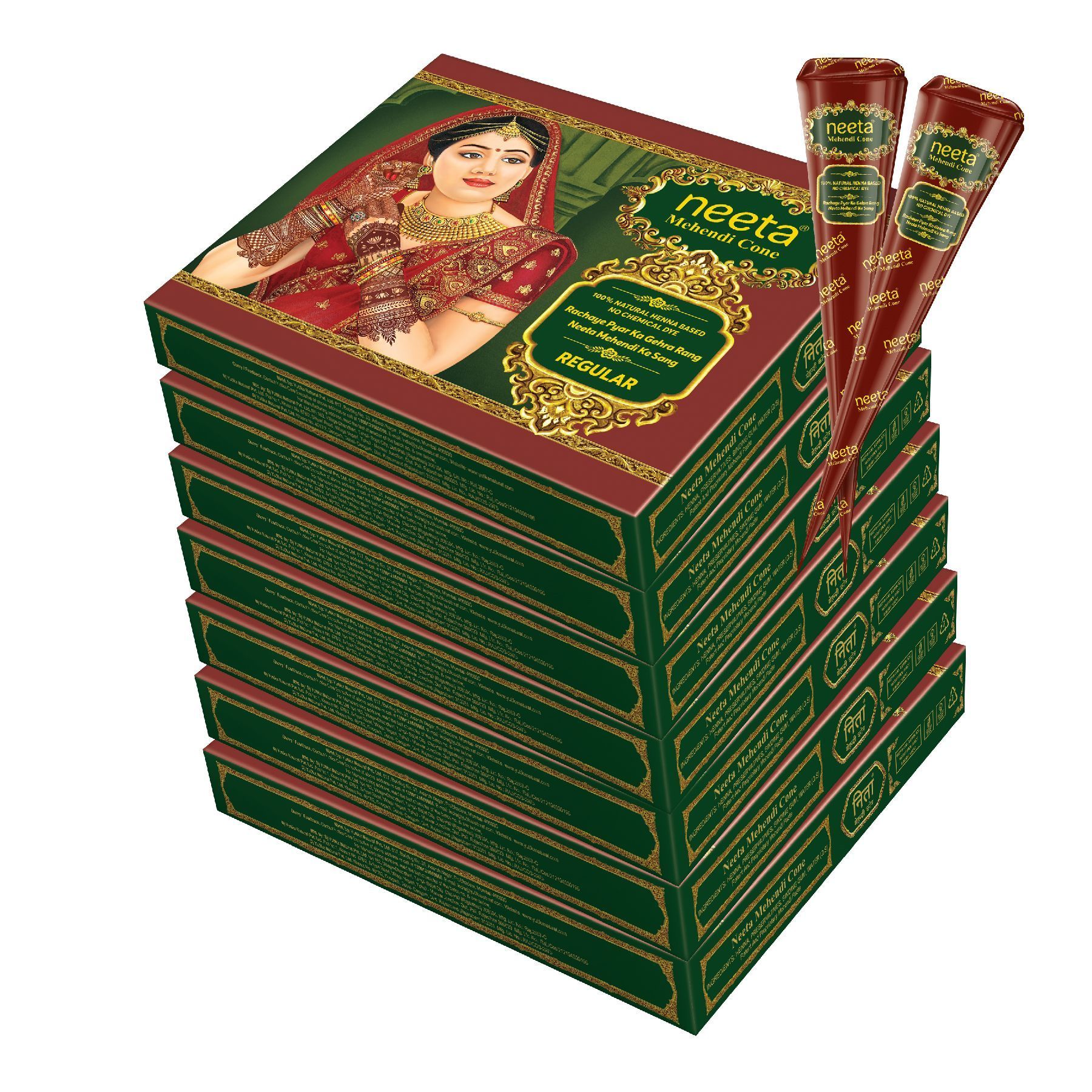 Neeta Mehendi Cones for Hand Desgning & Wedding, Bridal Mehandi Cone Reddish Brown Color 12 Pcs in 1 Box (Pack of 7)
