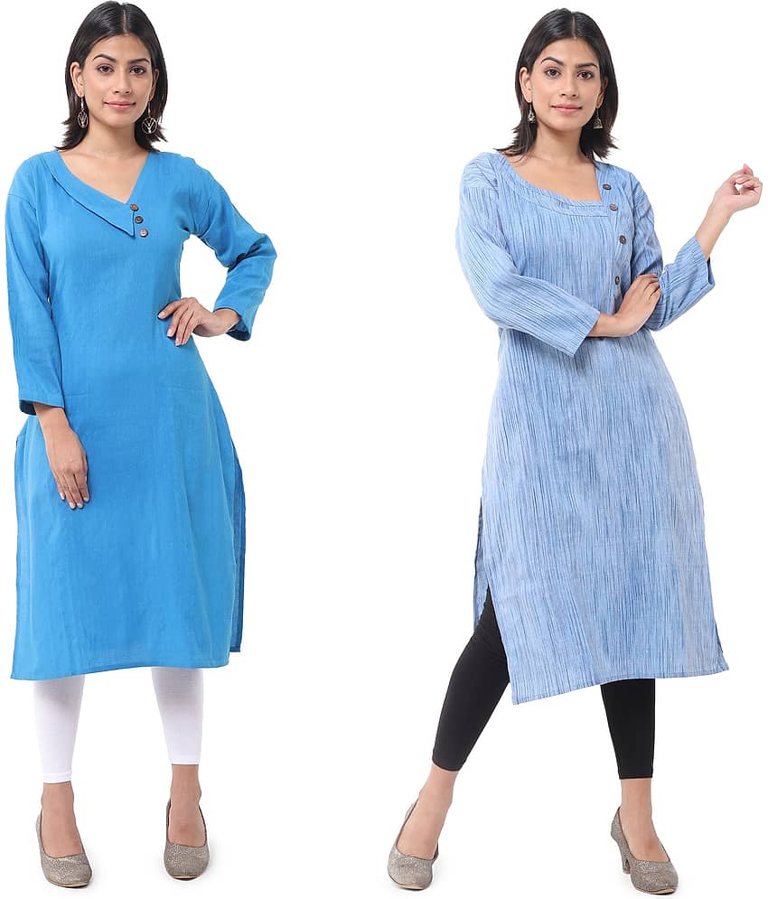DESHBANDHU DBK - Multicolor Cotton Women's Straight Kurti ( Pack of 2 )