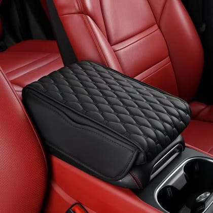 Automaze Center Console Arm-rest Cover Pad With Side Pockets, Universal Fit for SUV's, Car Armrest Seat Box Cover, Leather Auto Armrest Cover (Beige, For Compact-SUV's-L)