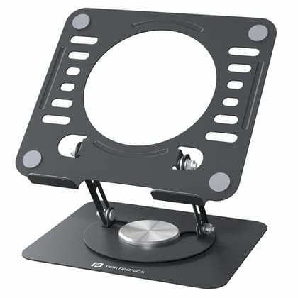 Portronics My Buddy K9 Lite 360 Rotating Laptop Stand | Height Adjustable Carbon Steel Laptop Riser | Anti-Slip Pads | Cooling Vent | Foldable Stand for 15.6 Inch Laptops & MacBooks | Work from Home & Office (Random Color)