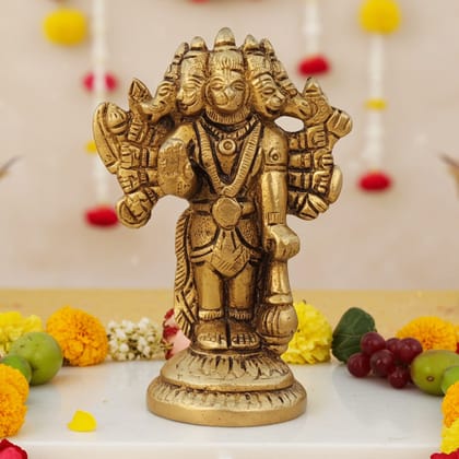 Brass Panchmukhi Hanuman Ji God Idol - Ideal For Pooja & Protection, Height : 4 Inch (BSMAS1048 E)