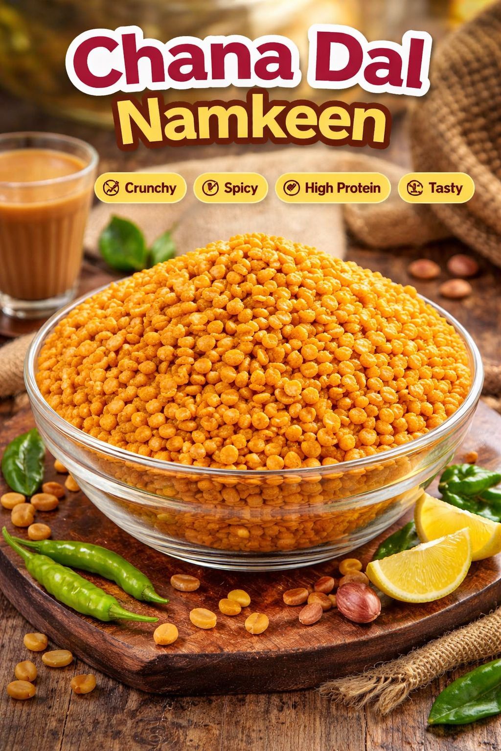 Chana Dal Namkeen, Dal Namkeen, Roasted Chana Snack, Fried Bengal Gram, Split Chana Snack 3kg