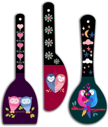 Saf Wood Spoon Shape Designer Designer Shape Decoratives Panel Multi - Pack of 3