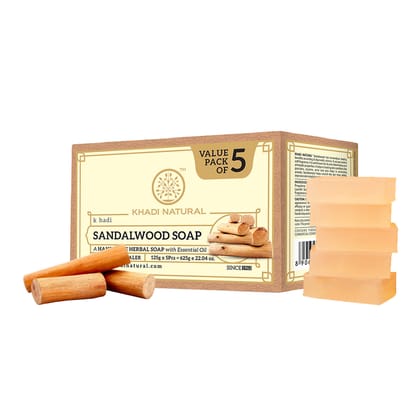 Khadi Natural Sandalwood Soap Combo Pack Of 5 – 125gm Each Khadi Natural Sandalwood Soap Combo Pack Of 5 – 125gm Each