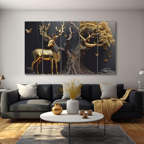 Wall Painting for Living Room Big Size - Deer Wall Painting for Bedroom, Office, Drawing Room, Hotel - Elegant