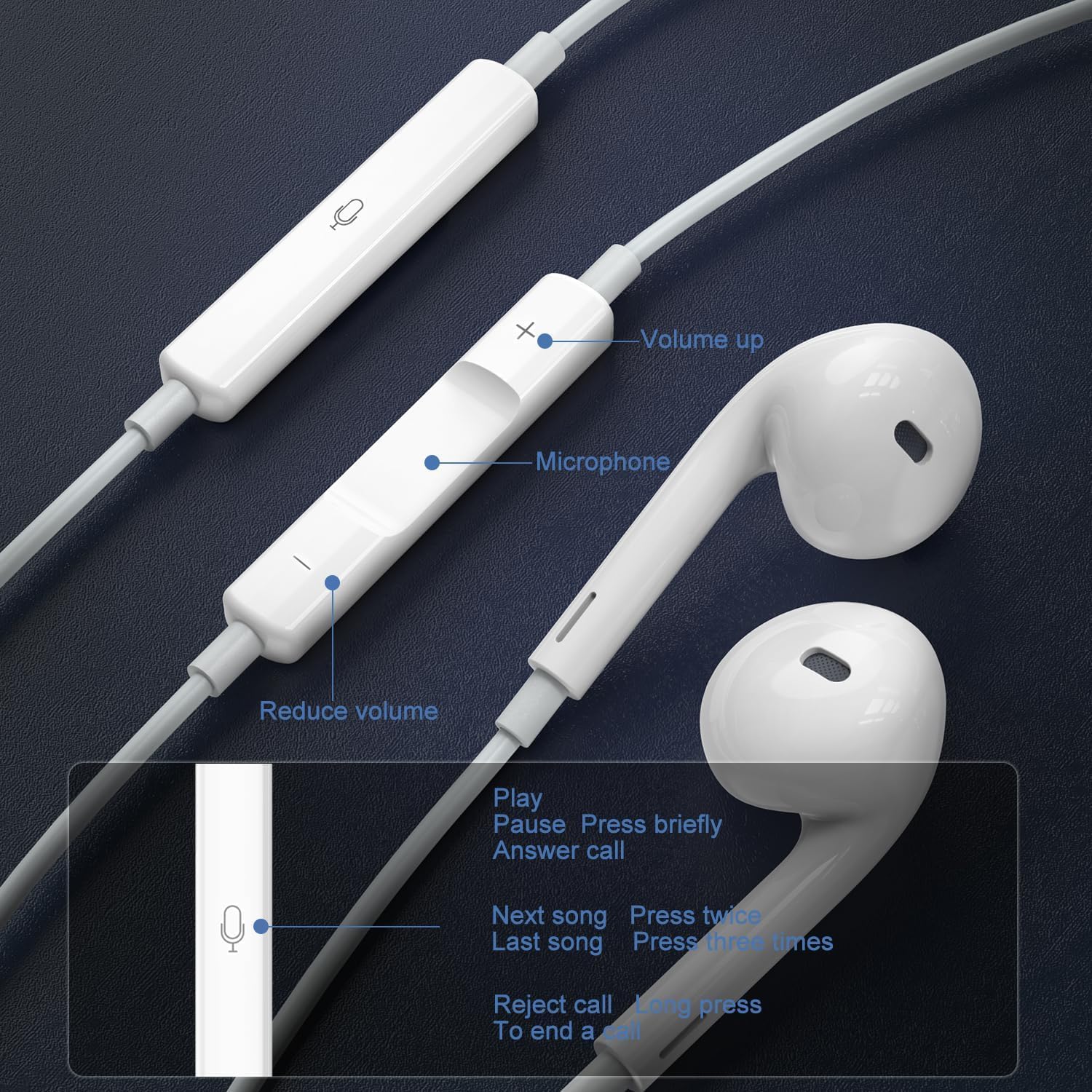 Lightning Wired Earphones for iPhone 17, 16, 15, 14, 13, 12, 11, XS | in-Ear Headset with Mic & Volume Buttons | Rich Bass, Noise-Free Calls (White)