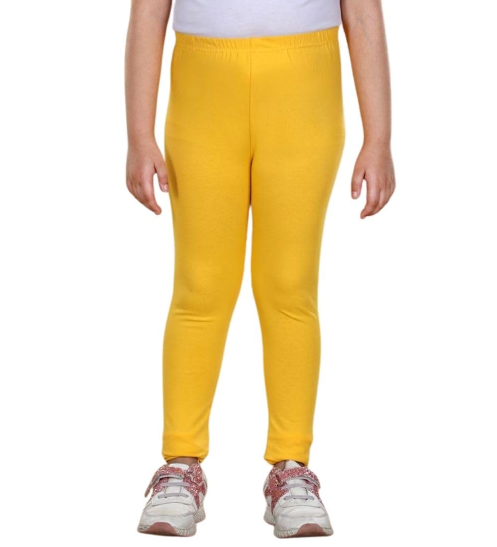 Girl's Cotton Blended Solid Elasticated Leggings (Yellow, 2-3-Yrs)-PID66123