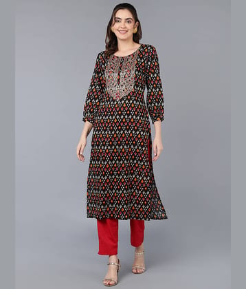 Vaamsi Rayon Embroidered Straight Women's Kurti - Black ( Pack of 1 )
