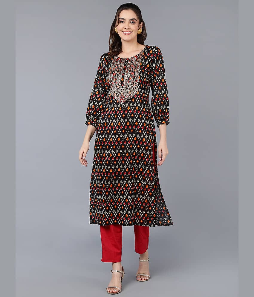 Vaamsi Rayon Embroidered Straight Women's Kurti - Black ( Pack of 1 )