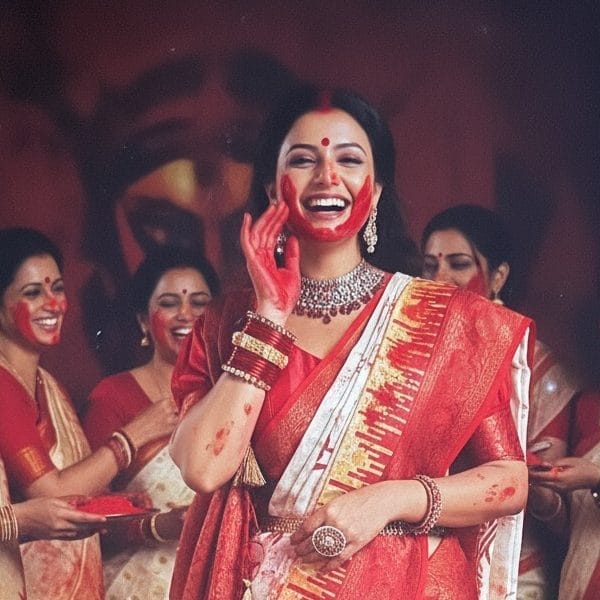 Bengali Red & White Saree