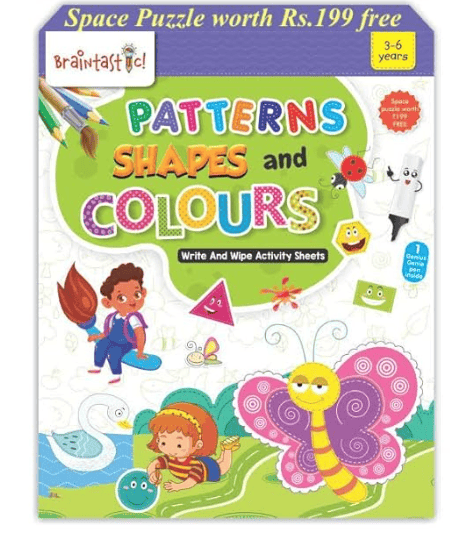 Braintastic Educational Game/Toys: Shapes, Pattern & Colors Reusable Activity Sheet for Kids (3-6 Years) with Free Puzzle