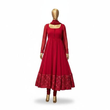 Red Anarkali Kurta Set with Embroidery
