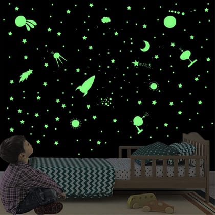DreamKraft 60 Pieces Glow in The Dark Sticker Space Elements with Star and Moon Create A Cosmic Atmosphere in Your Home