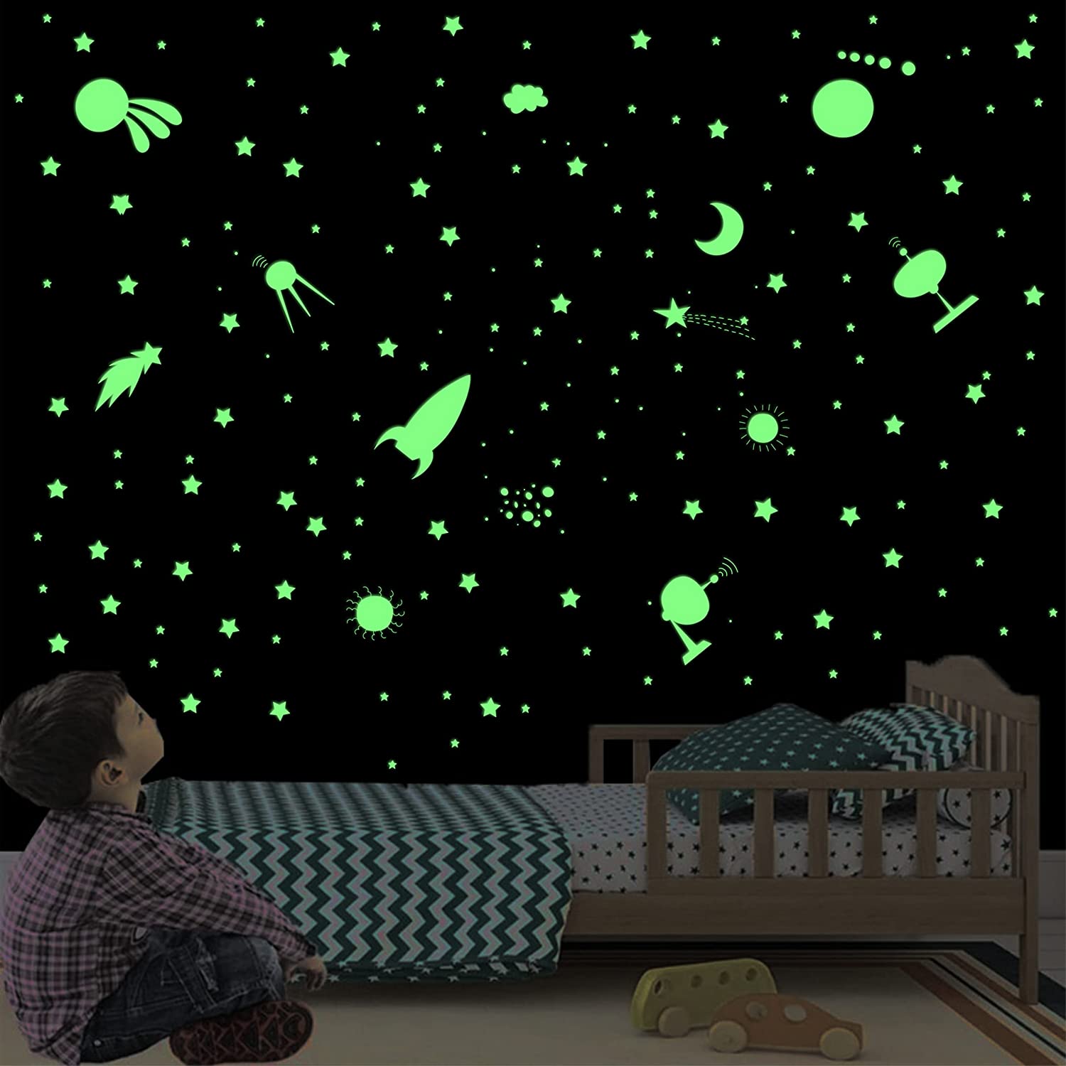 DreamKraft 60 Pieces Glow in The Dark Sticker Space Elements with Star and Moon Create A Cosmic Atmosphere in Your Home