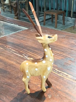 Biraj Chanda Handcrafted Wooden Deer Figurine (1 unit) | Intricately Carved Spotted Deer Design | Home Decor & Gift Item