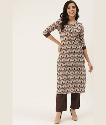 Kbz - Brown Straight Cotton Blend Women's Stitched Salwar Suit ( Pack of 1 )