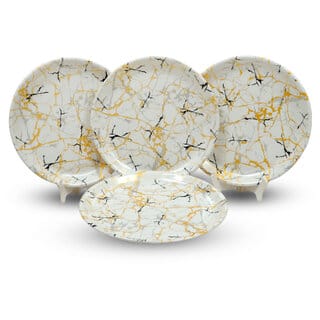 Ariya Melamine 12 Inch Dinner Plates - White Base, Golden & Black, Set of 4 | Durable, Lightweight & Easy to Clean