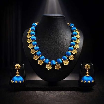 Blue Silk Thread Jewelry Set Versatile Elegance
