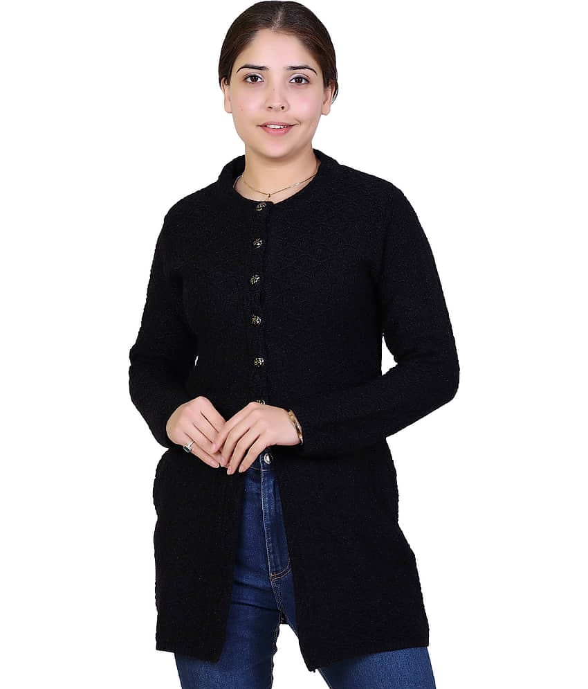 Ogarti Acrylic Round Neck Women's Buttoned Cardigans - Black ( Single )