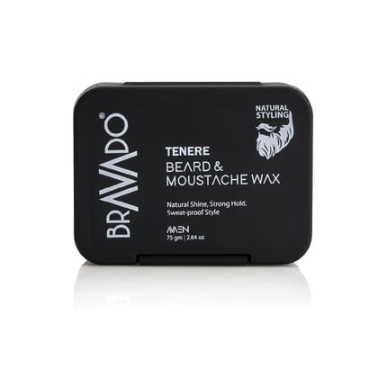 BRAVADO Tenere Beard and Mustache Wax for Men | Sweat-proof, Maximum Strong Hold | Non-Sticky, Frizz Control, Nourishing Styling, Shiny Beards & Mustaches | Beard Wax, Beard Care, Mustache Wax | 75g