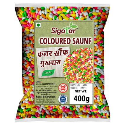 Sigotar Coloured Saunf 400g | Sugar Coated Fennel Seeds | Natural Mouth Freshener | Meethi Saunf | Digestive Mukhwas Sigotar Coloured Saunf 400g | Sugar Coated Fennel Seeds | Natural Mouth Freshener | Meethi Saunf | Digestive Mukhwas