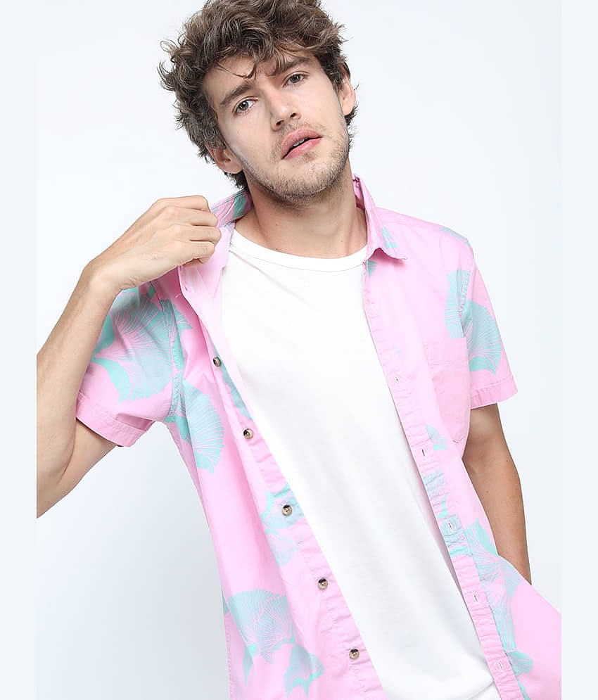 Locomotive 100% Cotton Slim Fit Printed Half Sleeves Men's Casual Shirt - Pink ( Pack of 1 )
