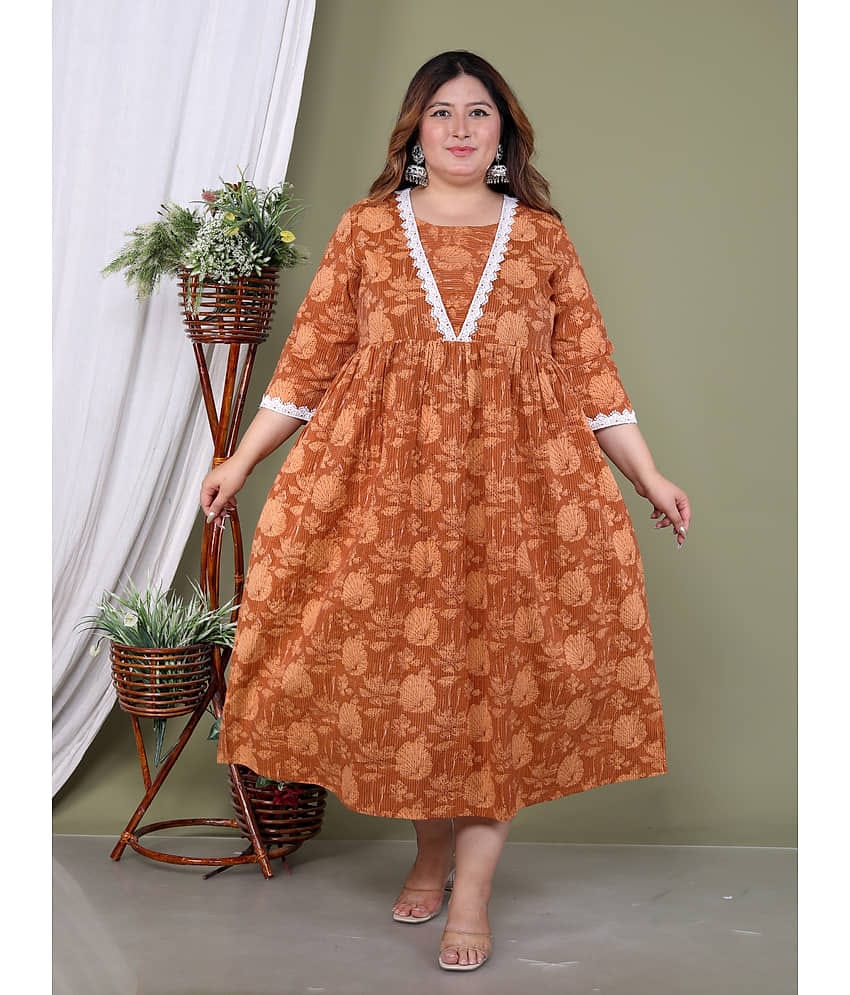 Avnii Women Cotton Printed Gown ( Peach )