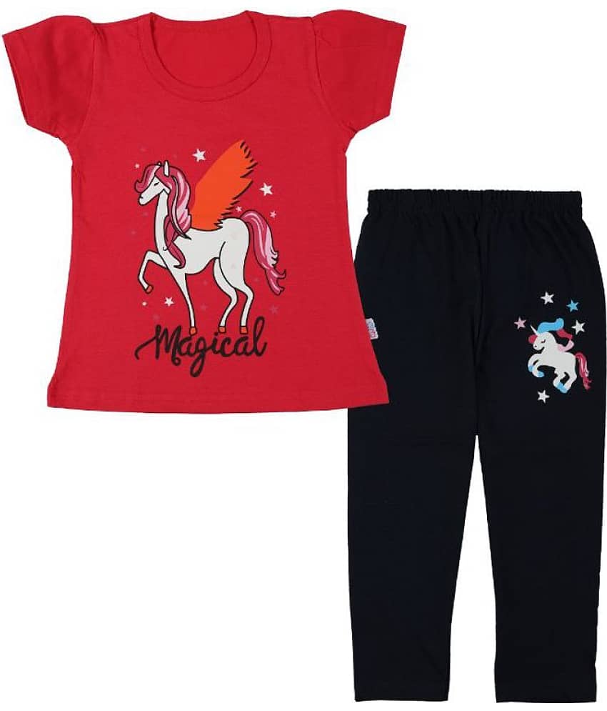 CATCUB Baby Girls 100% Cotton Tops & Bottoms Sets ( Red )