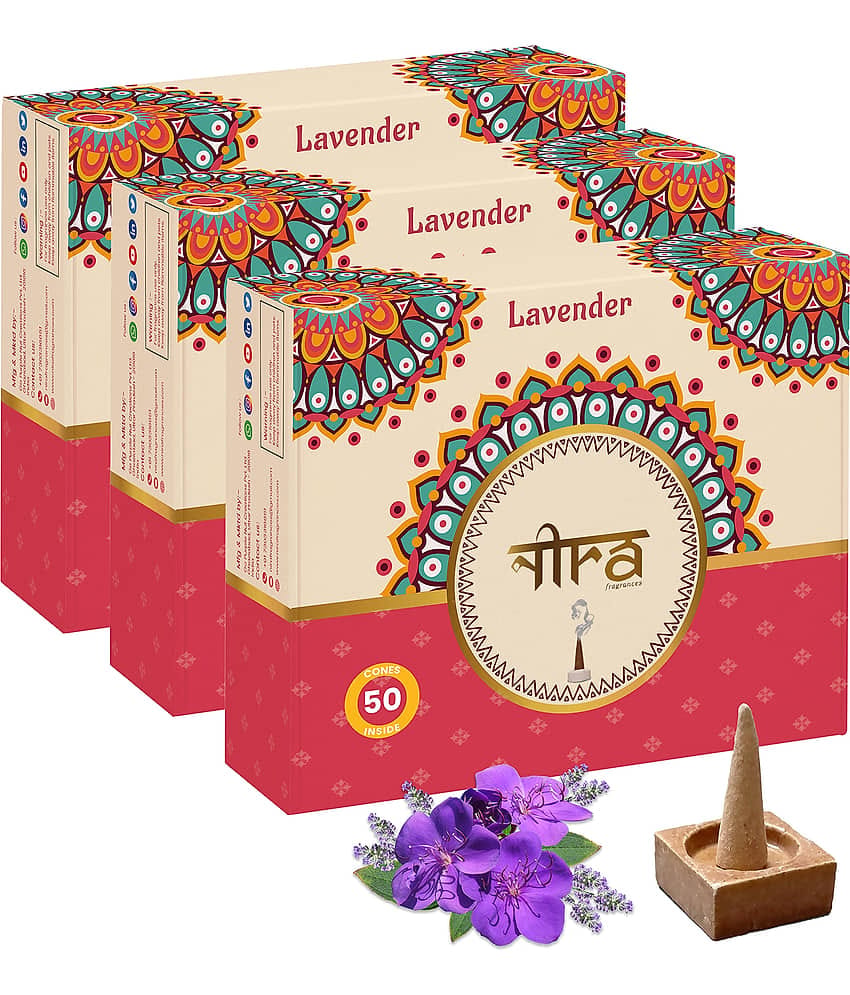 Nira Fragrances Incense Dhoop Cone Lavender 150 Pieces ( Pack of 3 )