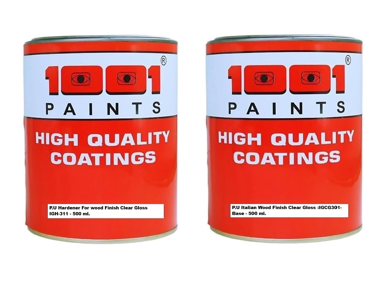 1001 Italian PU Wood Finish Clear Gloss Base IGCG-301 for Premium Wooden Furniture, Wooden Flooring, Luxury Interior Projects - 2 Pack (Base + Hardener) 1 LTR