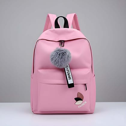 Latest Stylish Pink Backpack Bag with Cute Pom-Pom Charm | Trendy & Lightweight School, College & Travel Backpack for Girls and Women | Durable, Spacious & Fashionable Bags