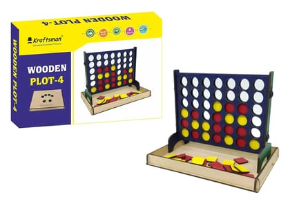 Wooden Board Game of 4 Grid Game or Get 4-in-A-Row | Plot 4 Strategy Game Party & Fun Game