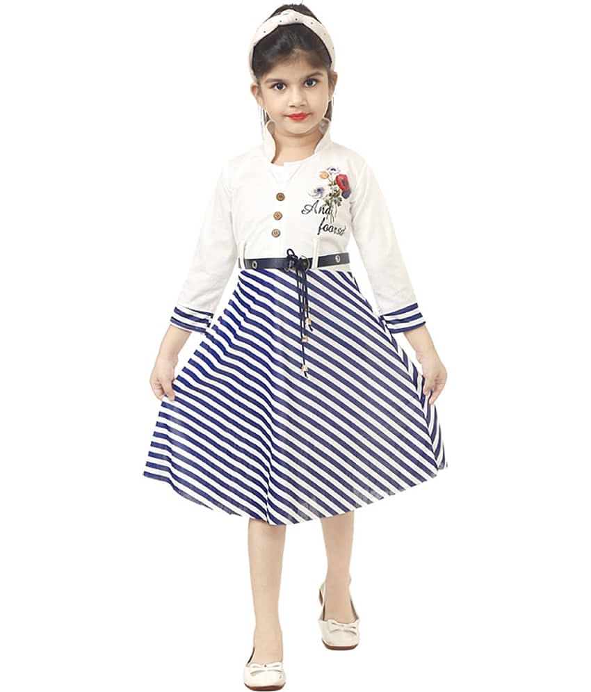 JCT DRESSES Cotton Blend For Girls ( , Blue & White )