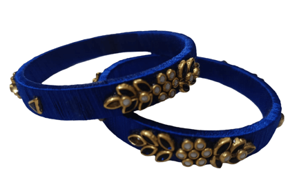 Royal Blue Silk Thread Bangles with Floral Embellishments