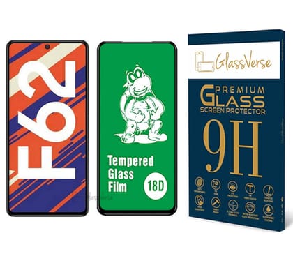 GlassVerse 18D Tempered Glass With Inbuilt Airbag Borders For Samsung Galaxy F62 (Pack of 1) With Free Installation Kit Full Screen Coverage If Received Damaged - 6.7 Inch GlassVerse 18D Tempered Glass With Inbuilt Airbag Borders For Samsung Galaxy F62 (