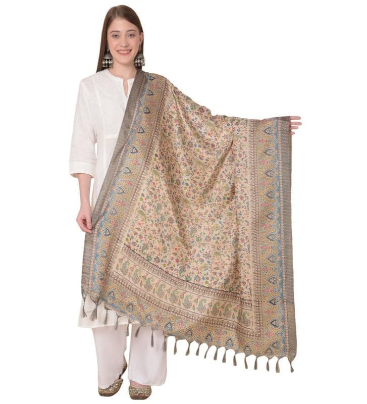 Women's Art Silk Printed Dupatta (Light Brown)-PID47063