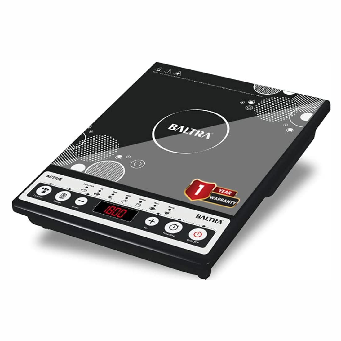 BALTRA Active Induction Cooktop 1600 Watt, 7 Cooking Function, Over Heat Protection, Quick Heat Technology, Energy Saver Induction, Push Button Control, Easy to Clean, Light Weight Induction,Black