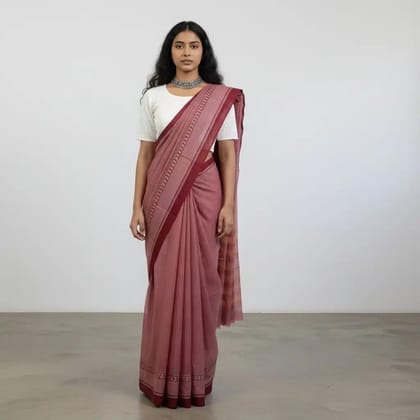 Narayanpet Handloom Cotton Saree in Dusty Rose, Chikki Paras Border Narayanpet Handloom Cotton Saree in Dusty Rose, Chikki Paras Border